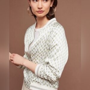 Anthropologie Tiny Editions Women's Cropped Embroidered Bomber Jacket Size M